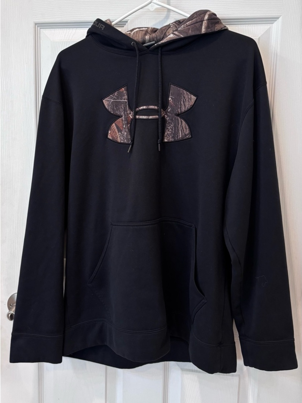 Under Armour Black Hoodie with Camo Logo and Hood Lining